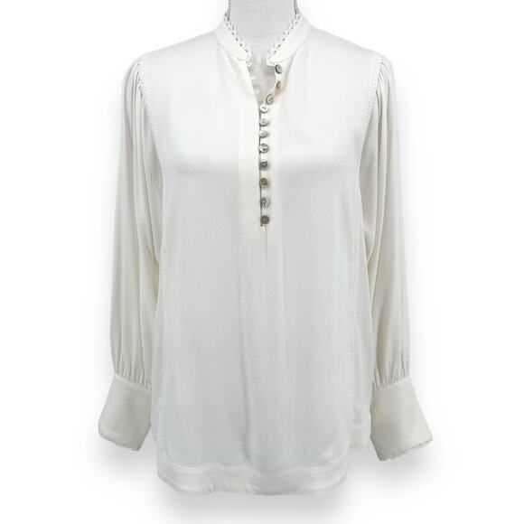 Soft Surroundings Womens Prairie Shell Button Popover Blouse XS Ivory - Picture 1 of 12